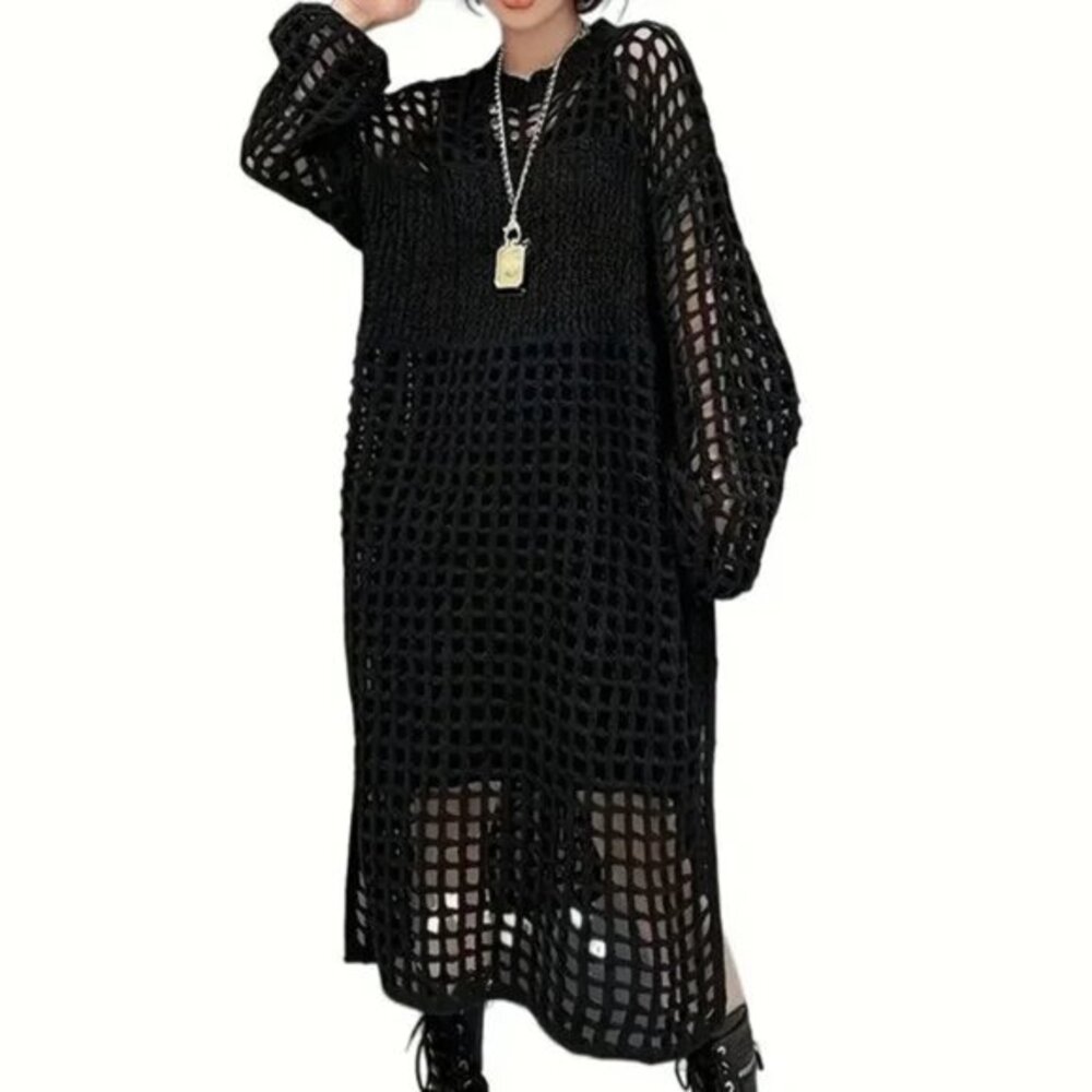 Open Knit Hollow Long Sweater Dress